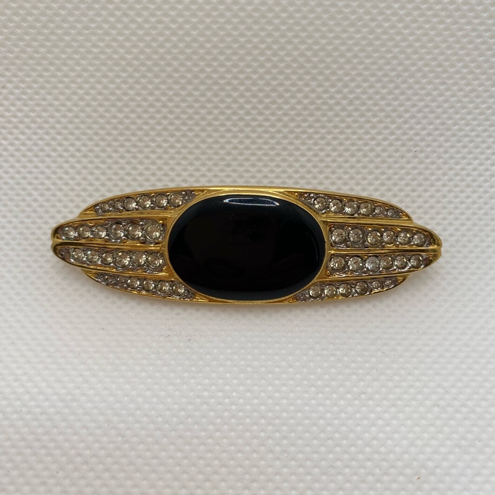 Vintage Carolee Black Enamel Rhinestone Brooch
